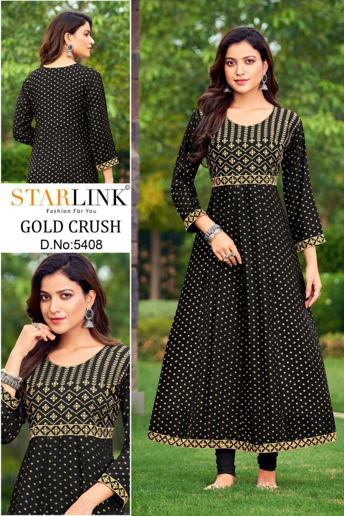 Starlink Gold Crush Rayon Printed Ethnic Wear Latest Anarkali Kurti Collection